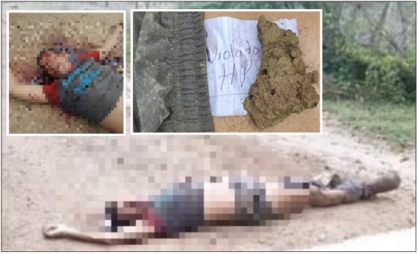 El cuerpo sin vida fue encontrado en una trocha y sobre él dejaron un cartel que lo señalaba de violador.El cuerpo sin vida fue encontrado en una trocha y sobre él dejaron un cartel que lo señalaba de violador.