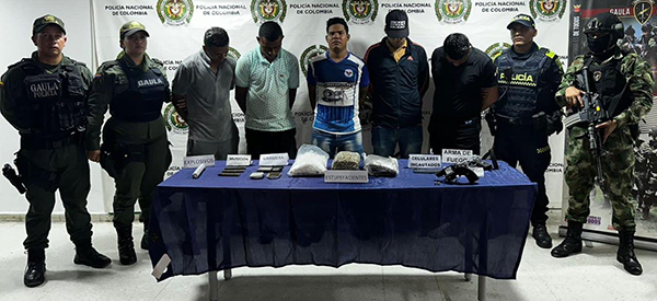 Jhon Fredy Vergara Montes, alias ‘Cordobés’; Brayan José Pacheco Moreno, alias ‘Brayan’; Leonardo Fabio Varela Mendoza, alias ‘Koki’; Duber Antonio Zea Tatis, alias ‘Duber’ y Deimer Leonardo Cantillo Plaza, alias ‘Memo, capturados.