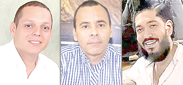 Edgardo Jesús Pérez Díaz, Edward Torres Ruidiaz y Oscar Swinning, candidatos.