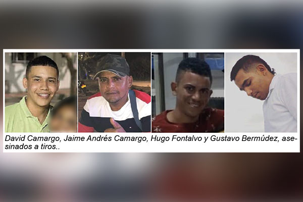 David Camargo, Jaime Andrés Camargo, Hugo Fontalvo y Gustavo Bermúdez, asesinados a tiros..