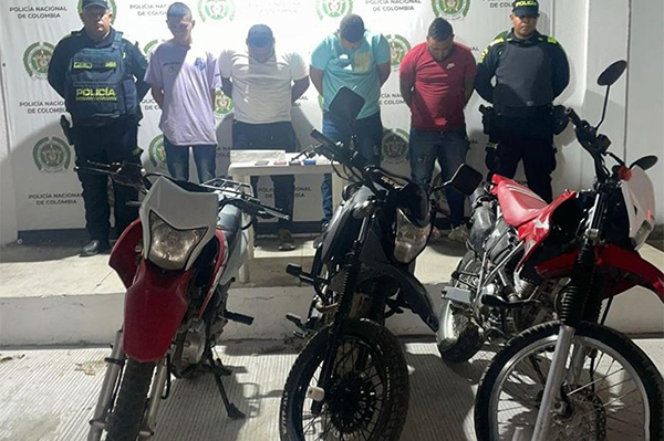 Andrés David Serrato Montes, Cristian Ademir Potes Riatiga, Jorge Eliécer Cárdenas Pérez y Leiver José Arape Carrillo, capturados.