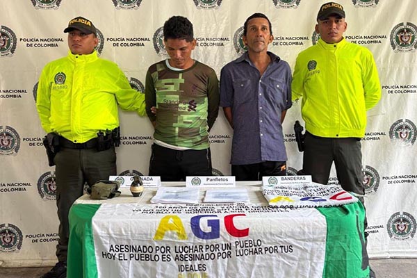 Luis Carlos Villegas Baños y Jorge Agamez Díaz, detenidos por la Policía del Magdalena e área rural del municipio de El Banco.