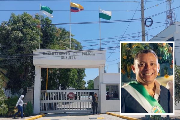 José Amiro Morón Núñez; en el fondo el Comando de Policía en La Guajira.