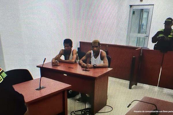 Momento en el que Edilberto Vargas Guerrero y Jaime Álvarez Borrero, asistían a una de las audiencias. Foto Fiscalía
