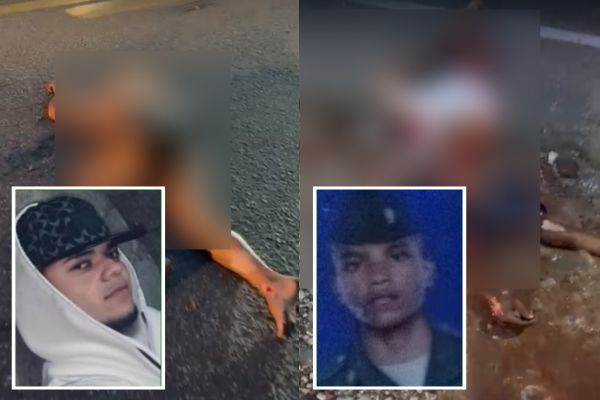 Los cuerpos sin vida de Ángel Velázquez y Moisés Guevara Salas, quedaron tendidos sobre la carretera Troncal de Oriente, vía Ciénaga-Fundación. Fotos grupo de WhatsApp Zona Activa.  