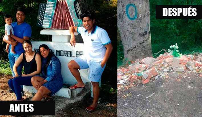  Esta imagen muestra como estaba el pequeño monumento y como quedó después que pasará la máquina.