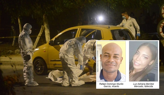 En este taxi se movilizaban Rafael Domingo Murillo García y Luz Adriana Benítez Mercado cuando fueron atacados a tiros.