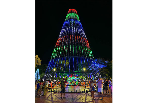 A pesar de la decepción generalizada, el árbol de Navidad en el Parque Bolívar da un aire festivo en la ciudad. 
