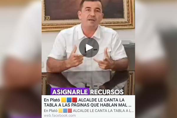 Captura del portal de Facebook, Pivijay Noticias, que divulga parte del video donde el alcalde de Plato Armando Campuzano calumnia e injuria a los periodistas del Magdalena.