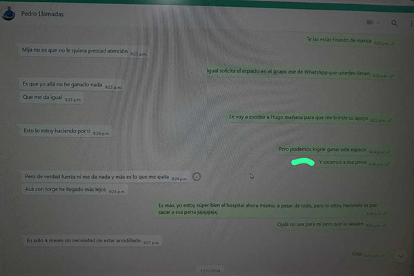 Estos son los chats entre el concejal de Fuerza Ciudadana en Tenerife Pedro Quintana y una contratista del hospital local, en contra de la gerente de ese centro asistencial Lida Ramos Del Portillo. Estos son los chats entre el concejal de Fuerza Ciudadana en Tenerife Pedro Quintana y una contratista del hospital local, en contra de la gerente de ese centro asistencial Lida Ramos Del Portillo.