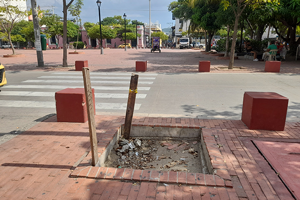 Las banquetas situadas frente al Palacio Tayrona se están destruyendo ante la permisividad de las autoridades. Las banquetas situadas frente al Palacio Tayrona se están destruyendo ante la permisividad de las autoridades.