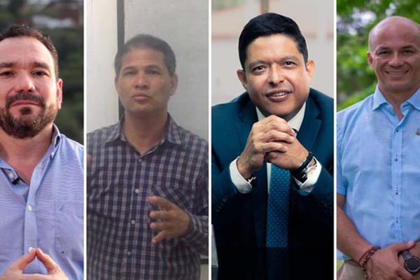 En el retrato de izquierda a derecha, Rodolfo Enrique Sosa Gómez, Waldyr Fong Silva, Pablo Hernán Vera Salazar y Jean Rogelio, candidatos a la Rectoría de la Universidad del Magdalena para el periodo 2024-2028.