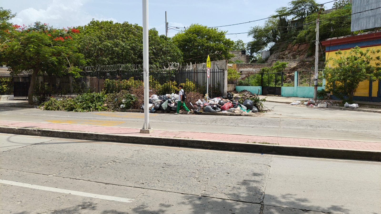 En la gráfica se puede observar como un estudiante expone su integridad al bajarse del andén y pasar el tramo de la avenida del Libertador. Foto EL INFORMADOR