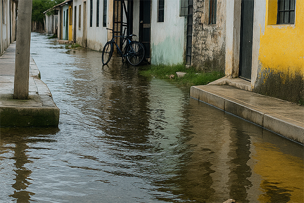 Barrio ‘Mar de Plata’ en el municipio de Ciénaga, Magdalena con el agua de mar llegando hasta las viviendas. Foto cortesía habitantes de ‘Mar de Plata’ 
