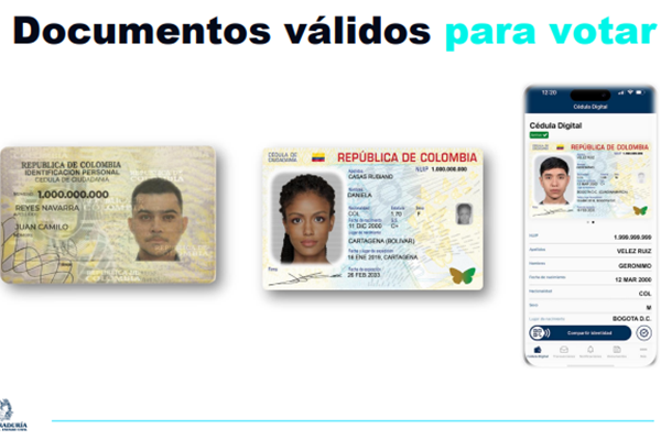 Gráfico que explica cuales son los documentos validos para ejercer el derecho al voto. Foto Registraduría 
