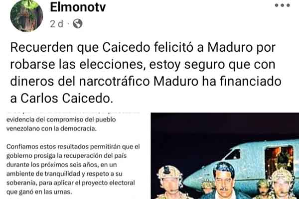 Pantallazo del comentario hecho por el exconcejal Miguel Martínez, a través de su perfil en Facebook “Elmonotv”. Foto suministrada por Rubén Peña
