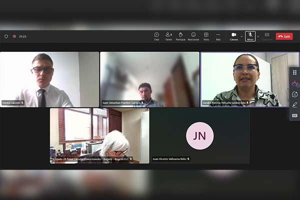 Pantallazo tomado de la audiencia virtual del pasado miércoles contra Caicedo por el caso de las ludotecas y los CDIs ante el Juzgado 28 Penal del Circuito con funciones de conocimiento de Bogotá.