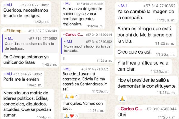 Estas son las capturas de los mensajes de WhatsApp, presuntamente enviados a un grupo de esta red de mensajería por la superintendente de Economía Solidaria, María José Navarro, informando sobre las nuevas disposiciones del gobierno para reforzar la campaña de Iván Cepeda.