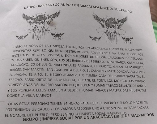 En este panfleto que circuló en varios sectores de Aracataca aparecía referenciada la víctima.