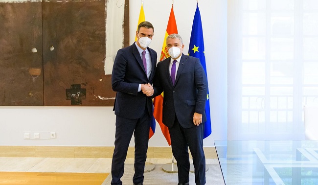 El presidente de Colombia, Iván Duque junto al presidente del Gobierno de España, Pedro Sánchez.