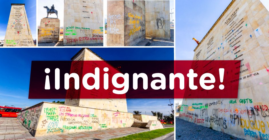 El monumento a los Héroes fue vandalizado. Foto: Twitter: @Bogota