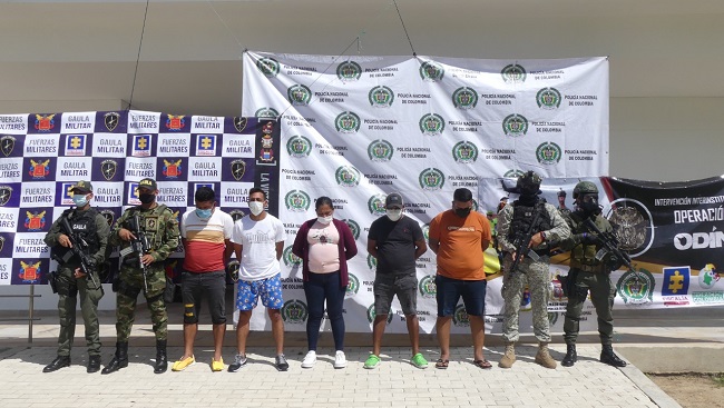 Berena Luz Rada Montaño, Albanis Echeverria Noriega, Hamer David Macala Camargo, Jeison Daniel Romo Montaño, Brayan Armando Garizabalo Yepes y Darwin Vargas Pabón, apresados.
