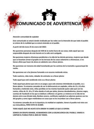  Este panfleto amenazante circula en redes sociales y en diferentes sectores del municipio Zona Bananera. 