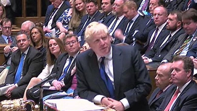 La gráfica muestra al primer ministro británico, Boris Johnson, durante las preguntas del primer ministro en la Cámara de los Comunes, Londres.