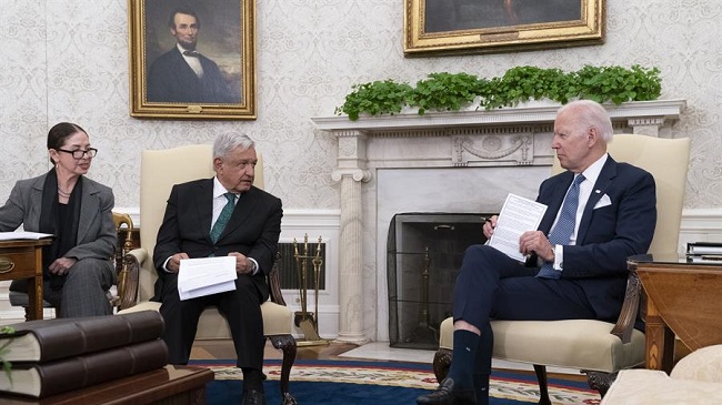 El presidente de los Estados Unidos, Joe Biden durante su reunión con el presidente Andrés Manuel López Obrador.
