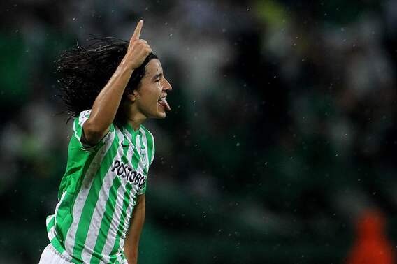 Sherman Cárdenas celebrando un gol anotado con el Atlético Nacional. foto EFE