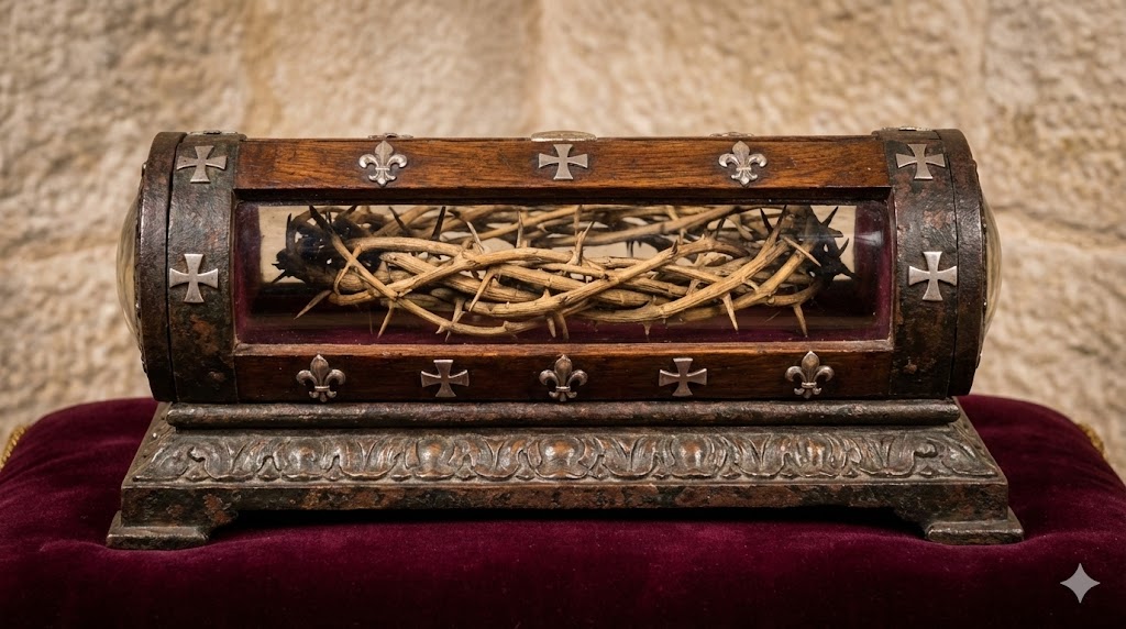 La Corona de Espinas, una de las reliquias más veneradas de la Pasión de Cristo. Foto referencia creada con IA