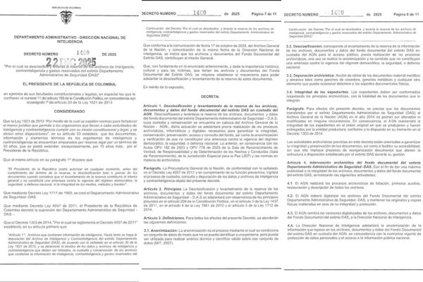 Páginas del decreto 1400 del 2025. Foto Presidencia