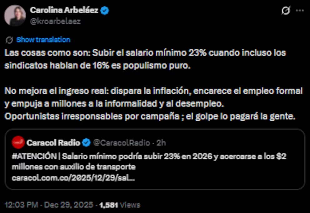 Foto Captura X Carolina Arbelaez