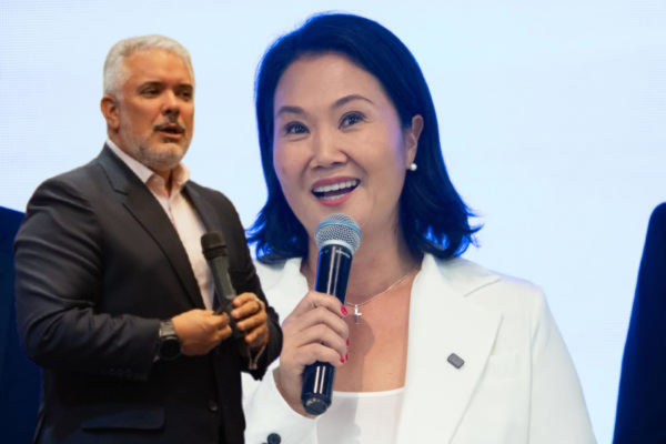 Foto fondo: La candidata presidencial peruana Keiko Fujimori habla en una rueda de prensa este lunes, en Lima (Perú). EFE/ Renato Pajuelo   Foto 1: Expresidente Iván Duque, foto tomada de la red social X 