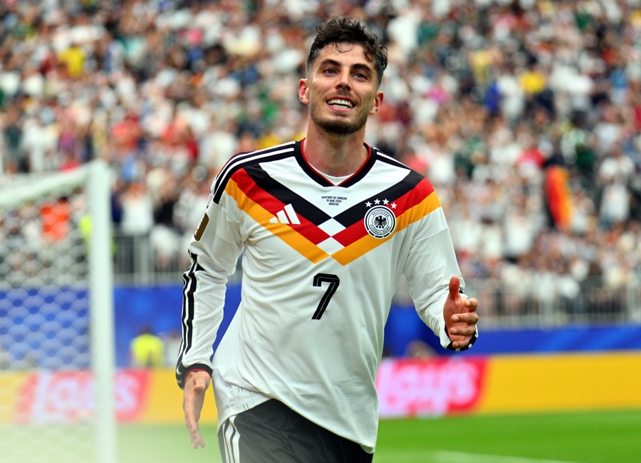 Kai Havertz de Alemania celebra el 7-1 durante el partido de la fase de grupos de la Copa Mundial de la FIFA 2026 entre Alemania y Curazao, en Houston, EE. UU., el 14 de junio de 2026. (Alemania) EFE/EPA/SAM WASSON