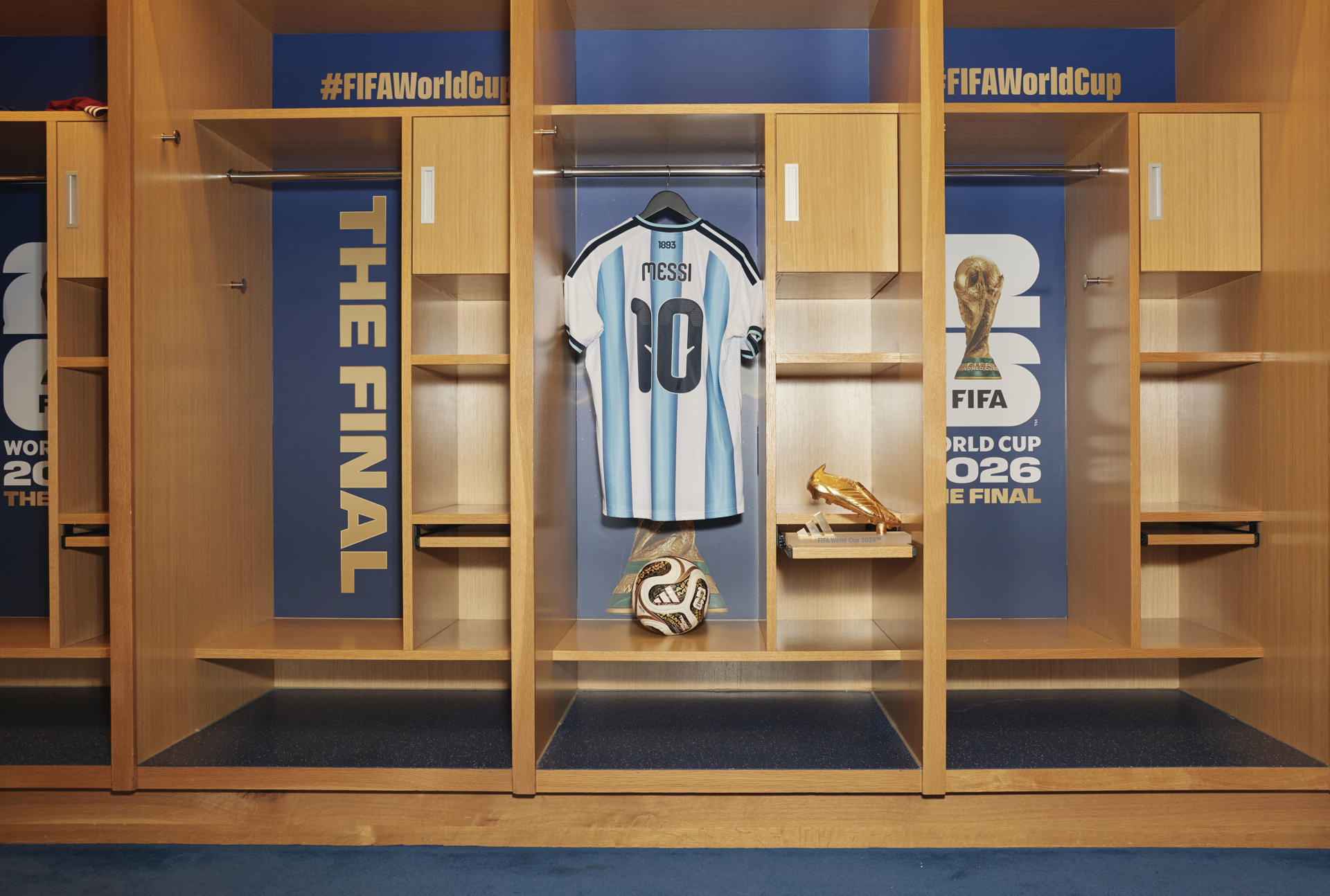 Vistas de los vestuarios del MetLife Stadium de Nueva York poco antes de la final del Mundial 2026 que este domingo disputan España y Argentina. EFE/ Adidas SÓLO USO EDITORIAL / SÓLO DISPONIBLE PARA ILUSTRAR LA NOTICIA QUE ACOMPAÑA (CRÉDITO OBLIGATORIO)