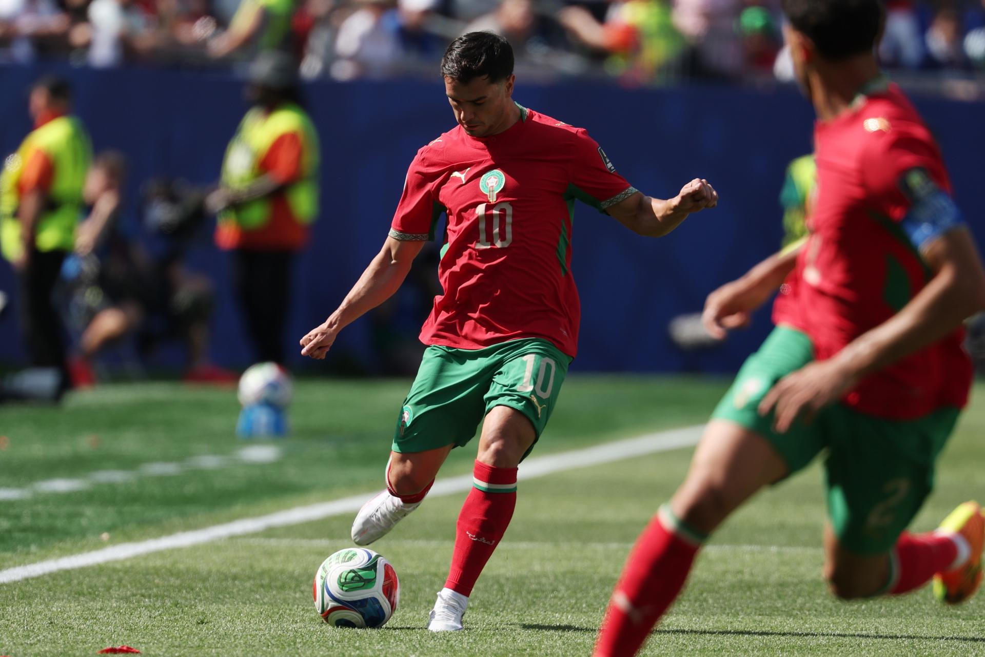 Brahim Díaz de Marruecos en acción durante el partido de cuartos de final de la Copa Mundial de la FIFA 2026 entre Francia y Marruecos, en Boston, Massachusetts, EE. UU., 09 de julio de 2026. (Francia, Marruecos) EFE/EPA/SARAH YENESEL