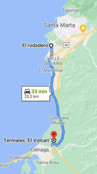 Termales ‘El volcán’ se encuentra a 40 minutos de El Rodadero, tomando la vía Santa Marta – Ciénaga, en el corregimiento de Cordobita. 
