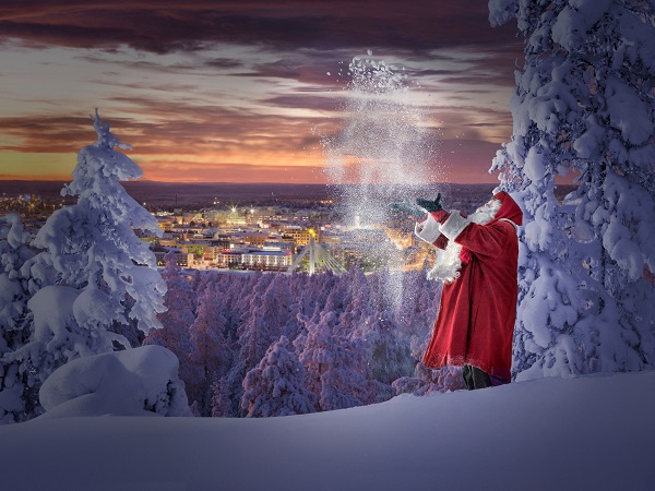 Una imagen de la zona de Laponia donde vive Santa con él en primer plano. Foto: Antti Kurola.(Visit Finland)