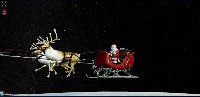 Captura de imagen del NORAD Tracks Santa donde aparece Santa Claus vistiendo mascarilla debido a la pendemia mientras vuela hoy 24 de diciembre sobre Europa. 