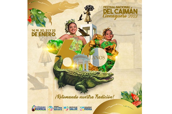 Del 14 al 22 de enero de 2023 se realizará la versión N° 60 del Festival Nacional del Caimán Cienaguero. 