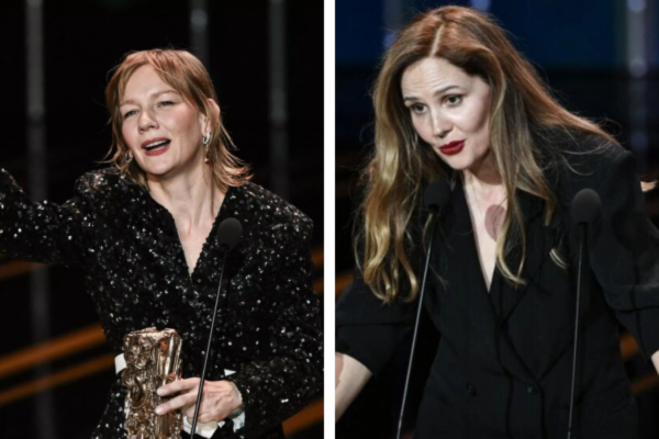 La directora Justine Triet y la actriz Sandra Hüller celebran el éxito de la película "Anatomía de una caída" en la ceremonia de los Premios César, donde se llevaron seis galardones, incluido el premio a la mejor película.