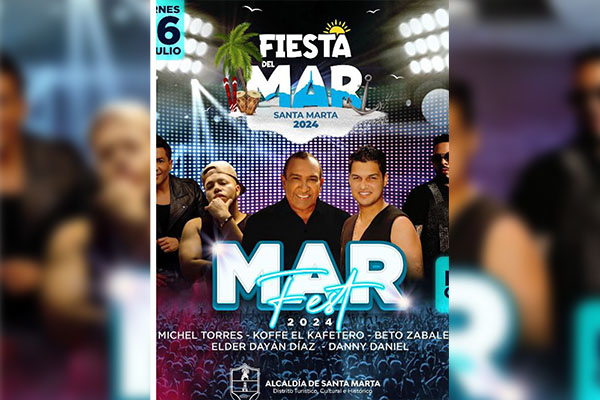 El evento musical será en El Rodadero, sector de Tamaca; en tarima estarán los cantantes Michael Torres, Koffe Cafetero, Beto Zabaleta, Elder Dayan Díaz y Dani Daniel. A las 3 de la tarde se abrirán las puertas a todos los asistentes. Se les recuerda a todos los samarios y visitantes que los conciertos son totalmente gratis. El evento musical será en El Rodadero, sector de Tamaca; en tarima estarán los cantantes Michael Torres, Koffe Cafetero, Beto Zabaleta, Elder Dayan Díaz y Dani Daniel. A las 3 de la tarde se abrirán las puertas a todos los asistentes. Se les recuerda a todos los samarios y visitantes que los conciertos son totalmente gratis.