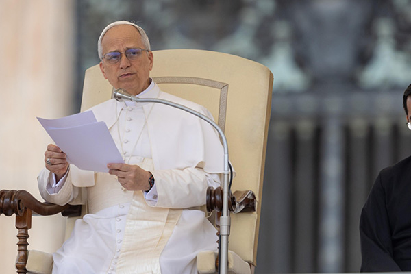 El Papa León en su primera audiencia general este miércoles | Crédito: Daniel Ibañez/EWTN News.