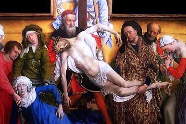 El Descendimiento de la cruz adquiere una intensidad casi escultórica en el realizado por Rogier van der Weyden en 1435. Detalle. (Foto: ©Museo Nacional del Prado)
